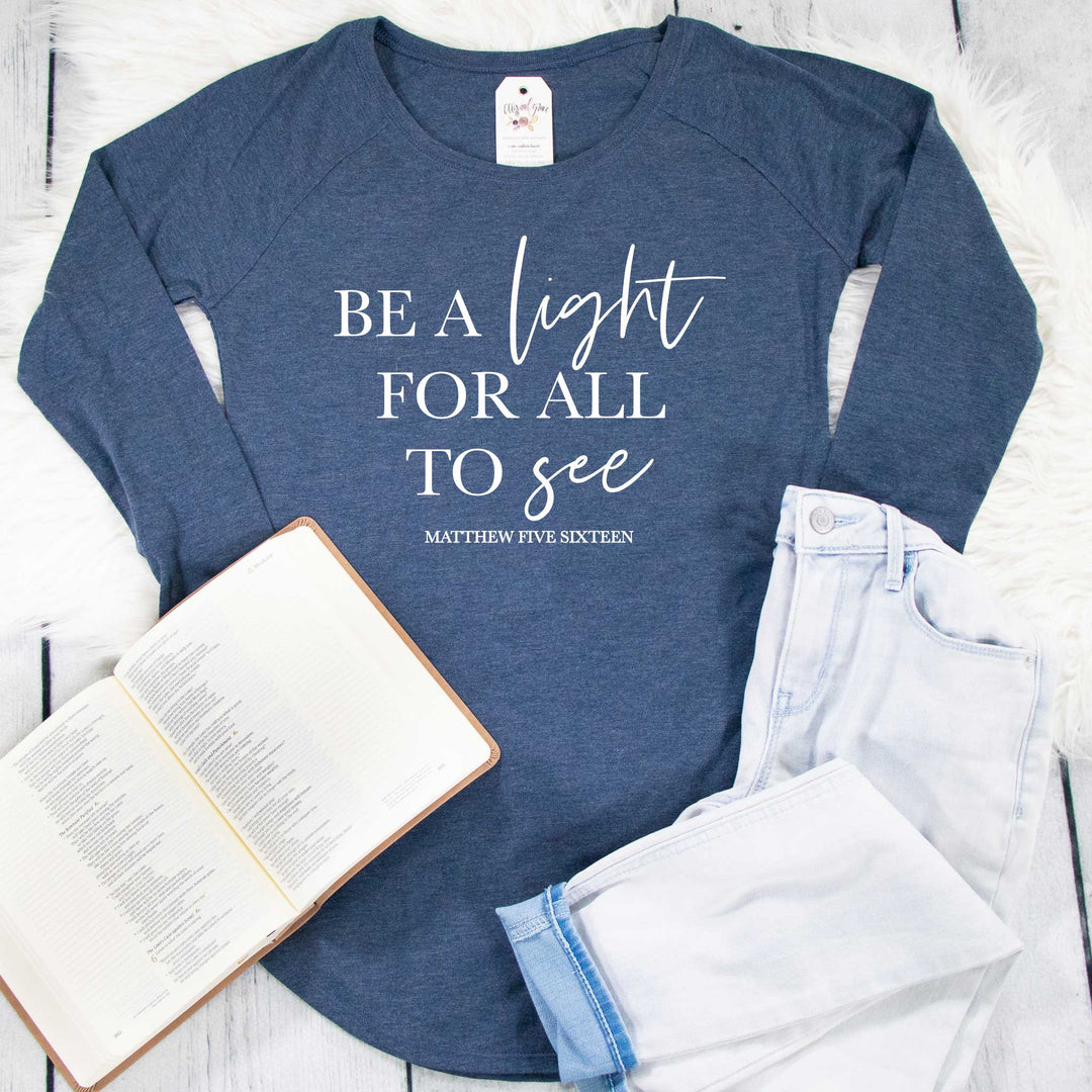 ellyandgrace DT132L Ladies XS / Navy Frost Be a Light for All to See Tunic Tee