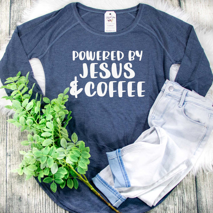 ellyandgrace DT132L Ladies XS / Navy Frost Powered by Jesus and Coffee Tunic Tee