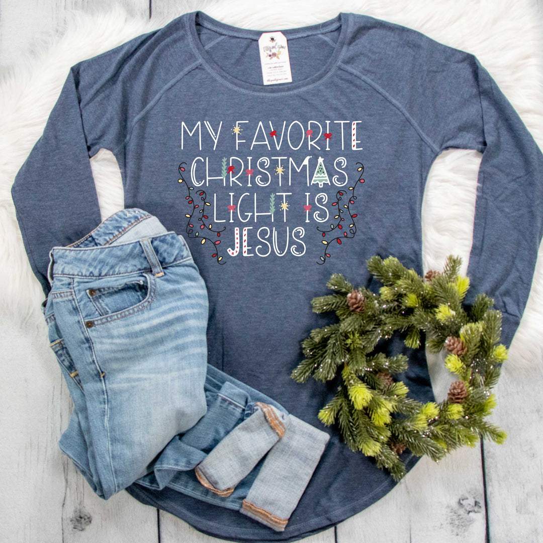 ellyandgrace DT132L My Favorite Christmas Light is Jesus Multicolor Tunic Tee