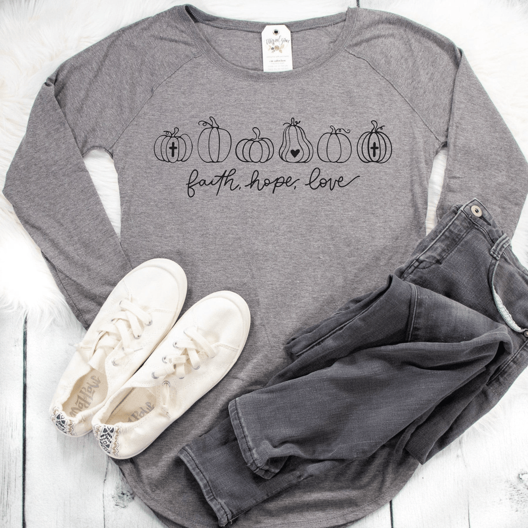 ellyandgrace DT132L Pumpkins Faith Hope Love Tunic Tee