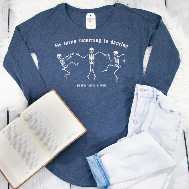 ellyandgrace DT132L Skeleton He Turns Mourning To Dancing Tunic Tee