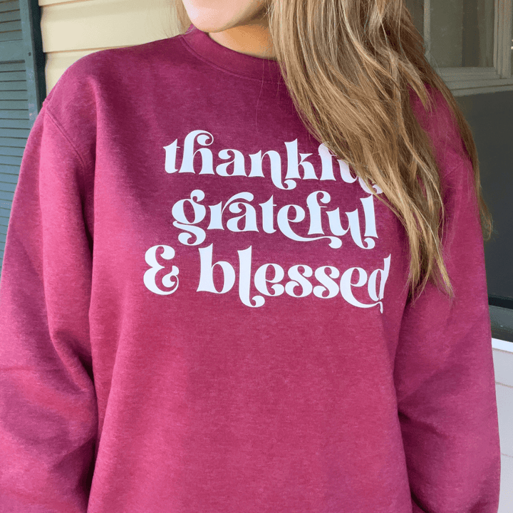 ellyandgrace DT6104 Thankful Grateful & Blessed Classic Sweatshirt