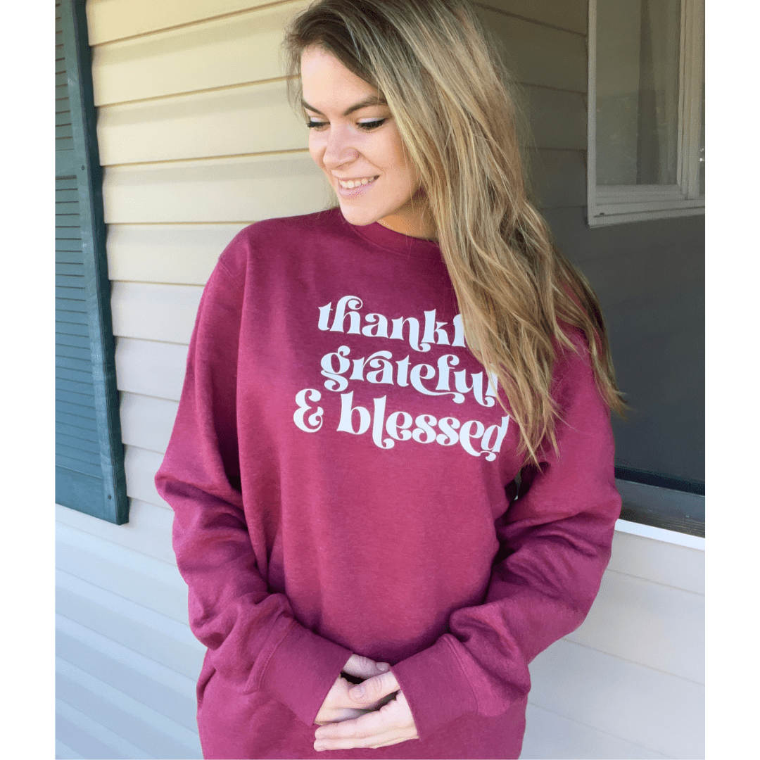 ellyandgrace DT6104 Thankful Grateful & Blessed Classic Sweatshirt