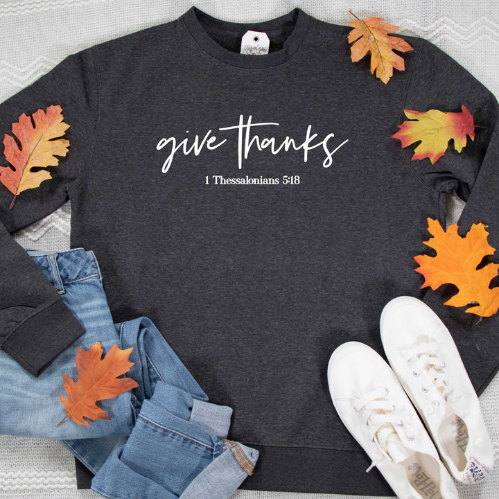 ellyandgrace DT6104 Unisex Small / Heather Charcoal Give Thanks Classic Sweatshirt