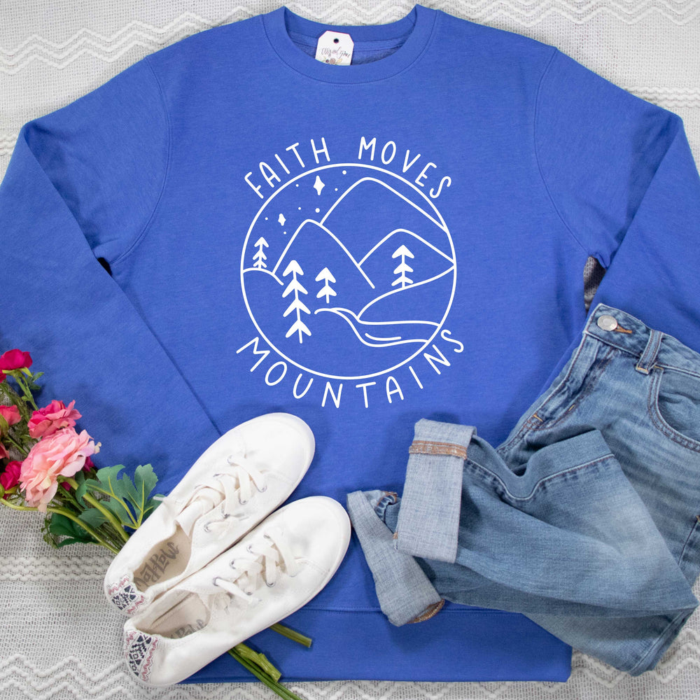 ellyandgrace DT6104 Unisex Small / Royal Frost Faith Moves Mountains Classic Sweatshirt