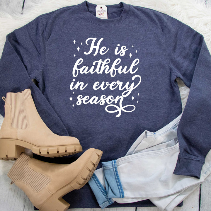 ellyandgrace DT6104 Unisex XL / Heather Navy He is Faithful in Every Season Classic Sweatshirt