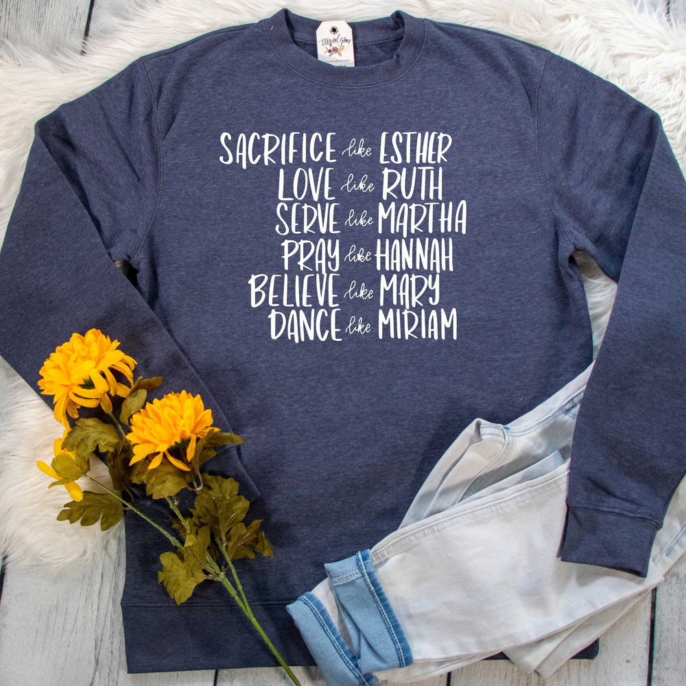 ellyandgrace DT6104 Unisex XL / Heather Navy Women of the Bible Classic Sweatshirt