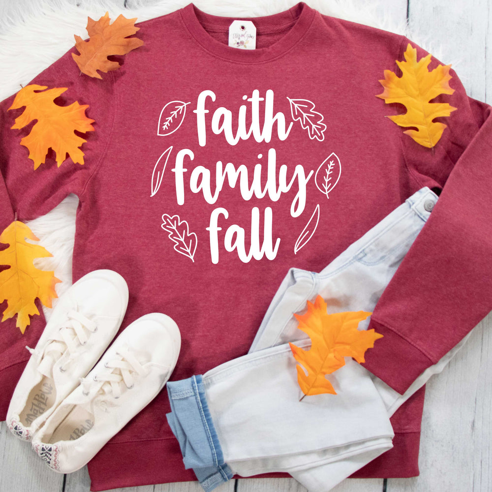 ellyandgrace DT6104 Unisex XS / Heather Cardinal Faith Family Fall Classic Sweatshirt