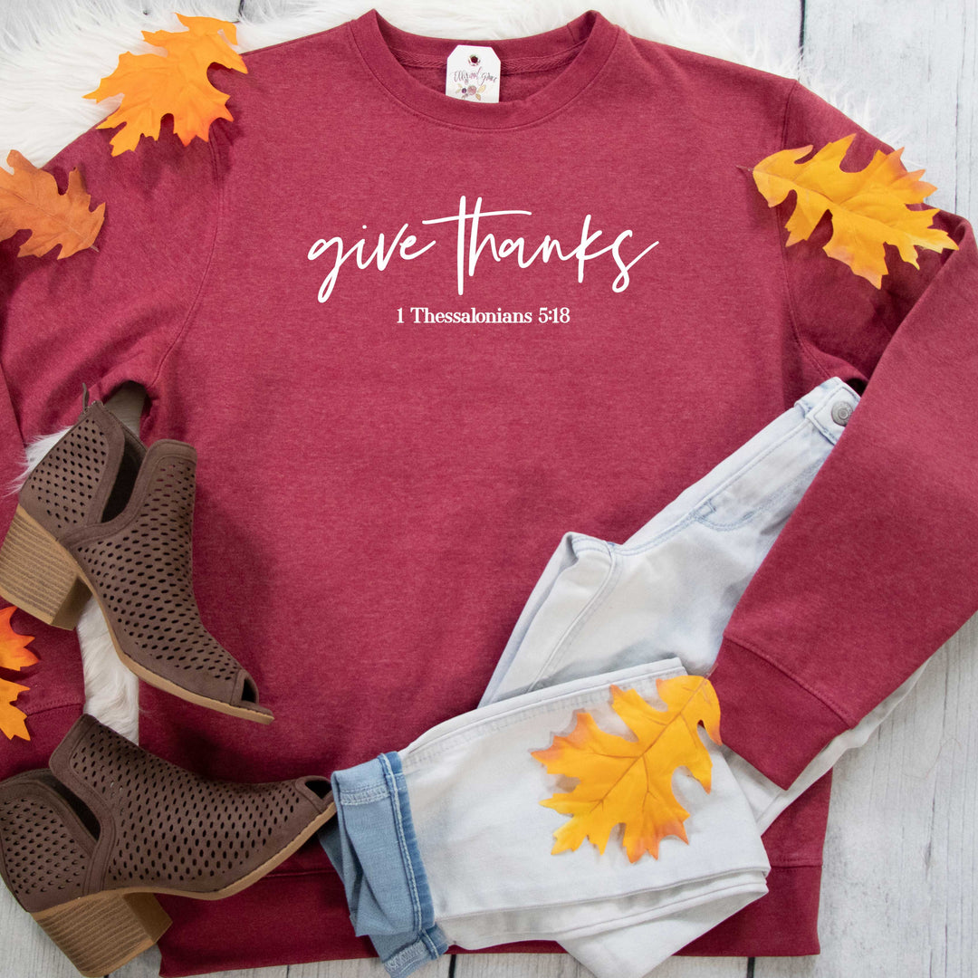 ellyandgrace DT6104 Unisex XS / Heather Cardinal Give Thanks Classic Sweatshirt