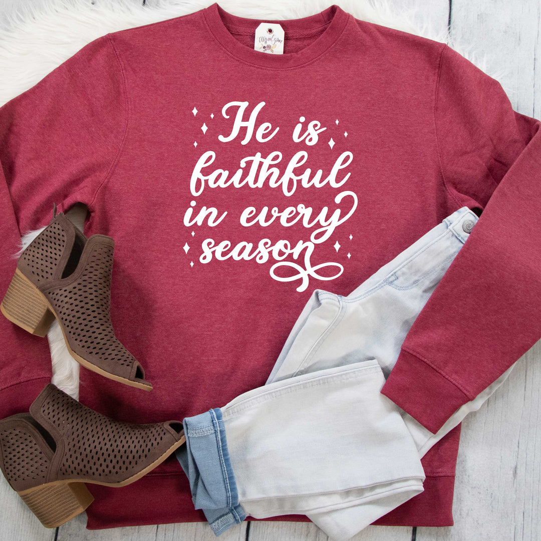 ellyandgrace DT6104 Unisex XS / Heather Cardinal He is Faithful in Every Season Classic Sweatshirt