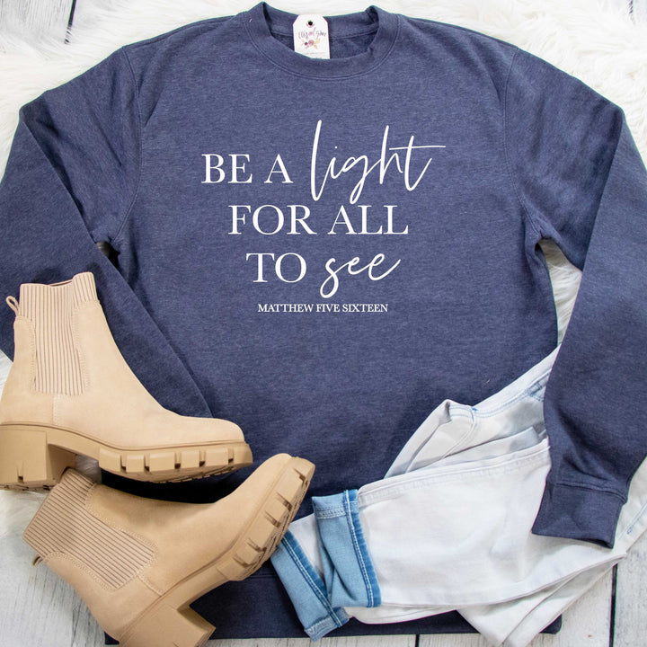 ellyandgrace DT6104 Unisex XS / Heather Navy Be a Light for All to See Classic Sweatshirt