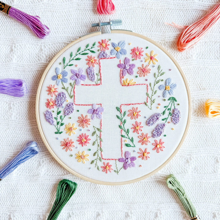 ellyandgrace Embroidery Kit Easter Floral Cross Embroidery Kit