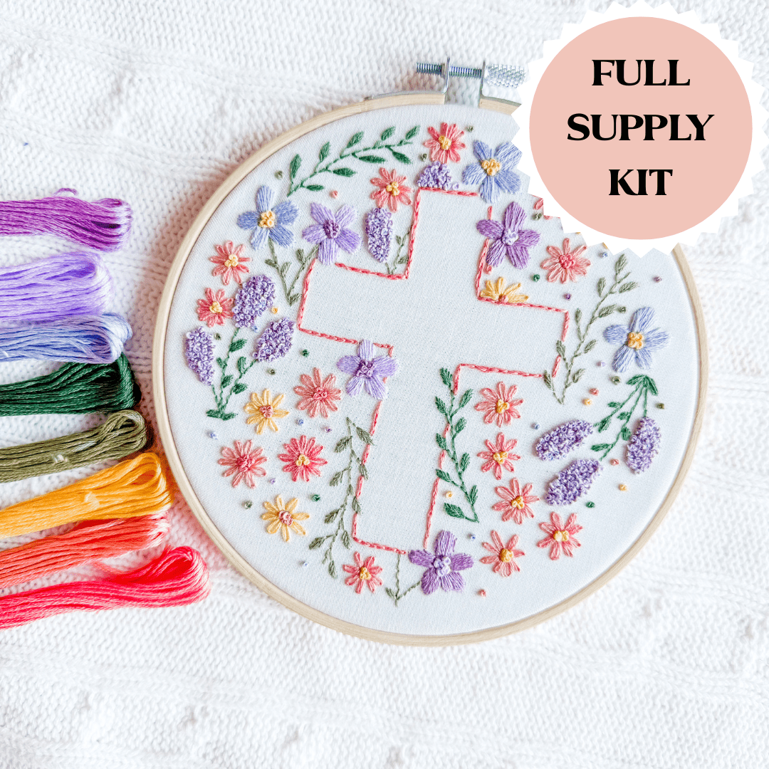 ellyandgrace Embroidery Kit Easter Floral Cross Embroidery Kit