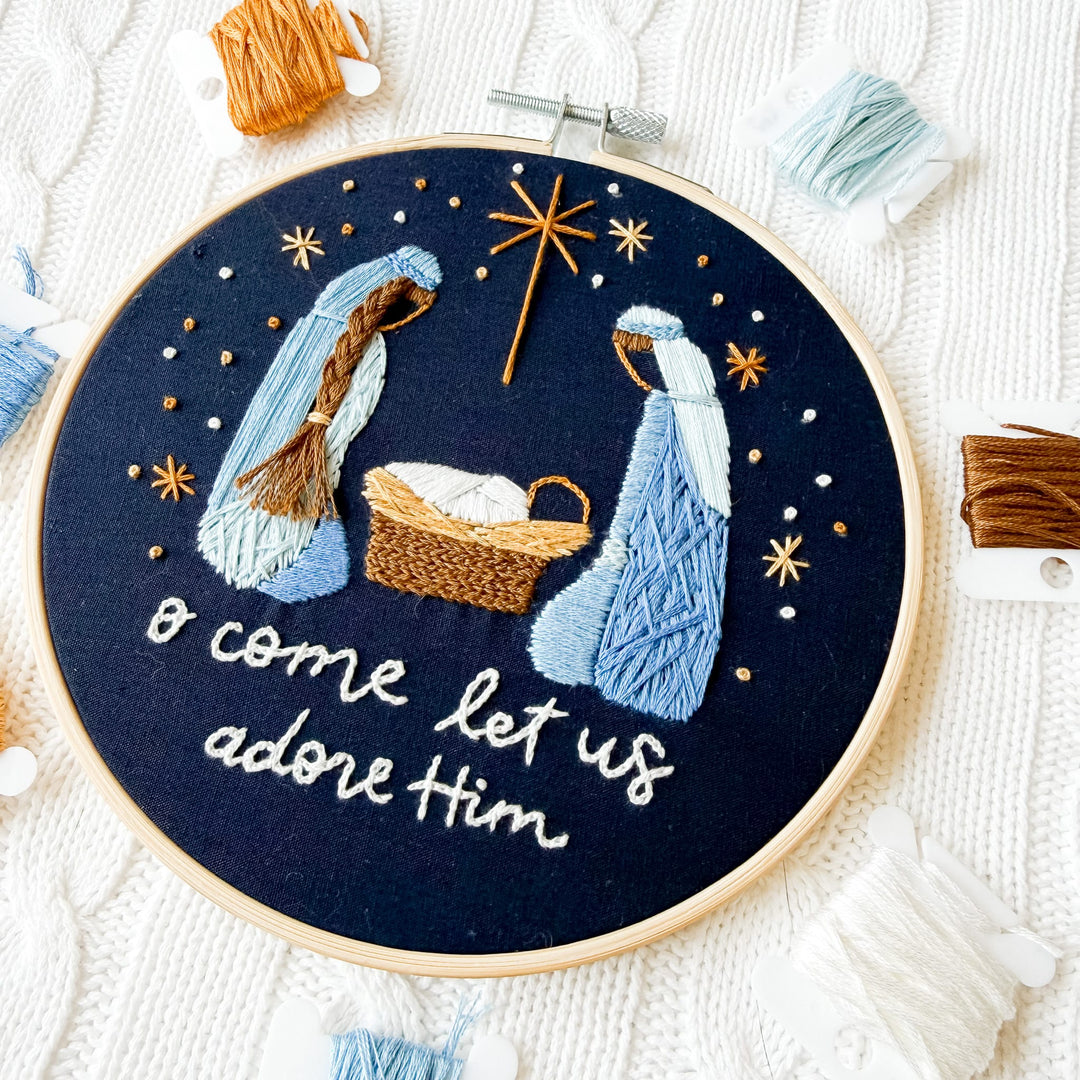 ellyandgrace Embroidery Kit O Come Let Us Adore Him Embroidery Kit