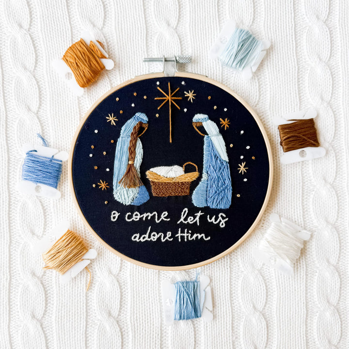 ellyandgrace Embroidery Kit O Come Let Us Adore Him Embroidery Kit