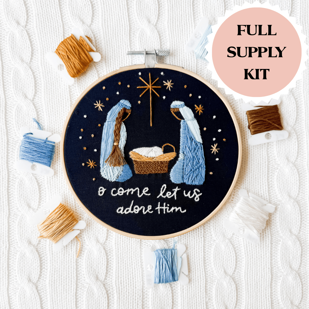ellyandgrace Embroidery Kit O Come Let Us Adore Him Embroidery Kit