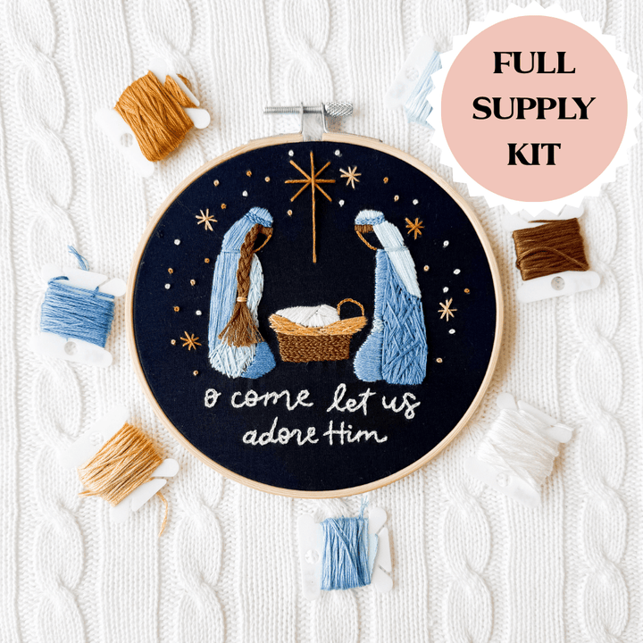 ellyandgrace Embroidery Kit O Come Let Us Adore Him Embroidery Kit