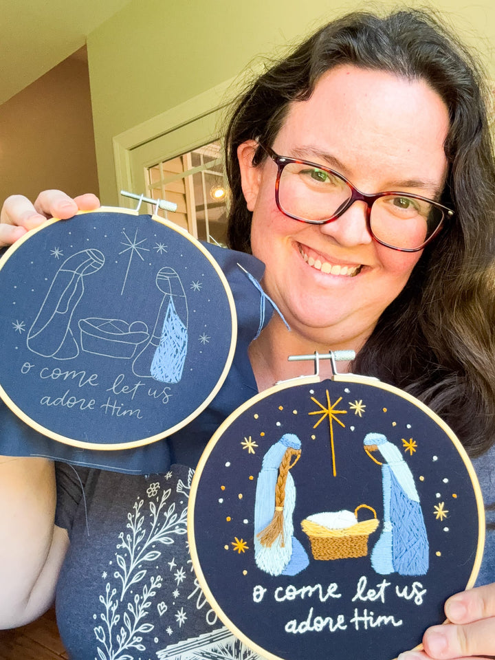 ellyandgrace Embroidery Kit O Come Let Us Adore Him Embroidery Kit