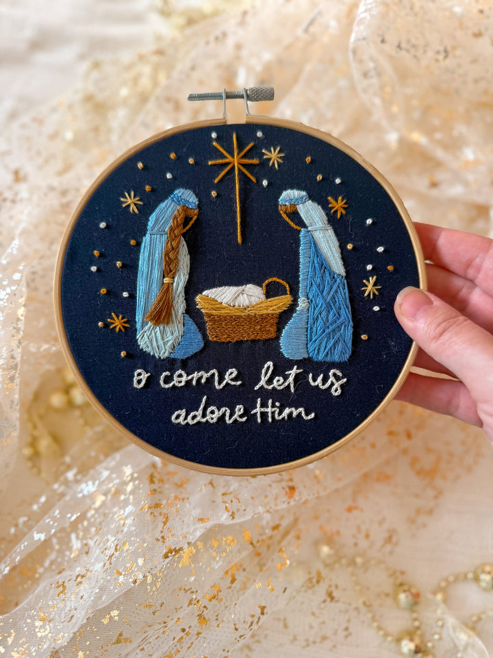 ellyandgrace Embroidery Kit O Come Let Us Adore Him Embroidery Kit