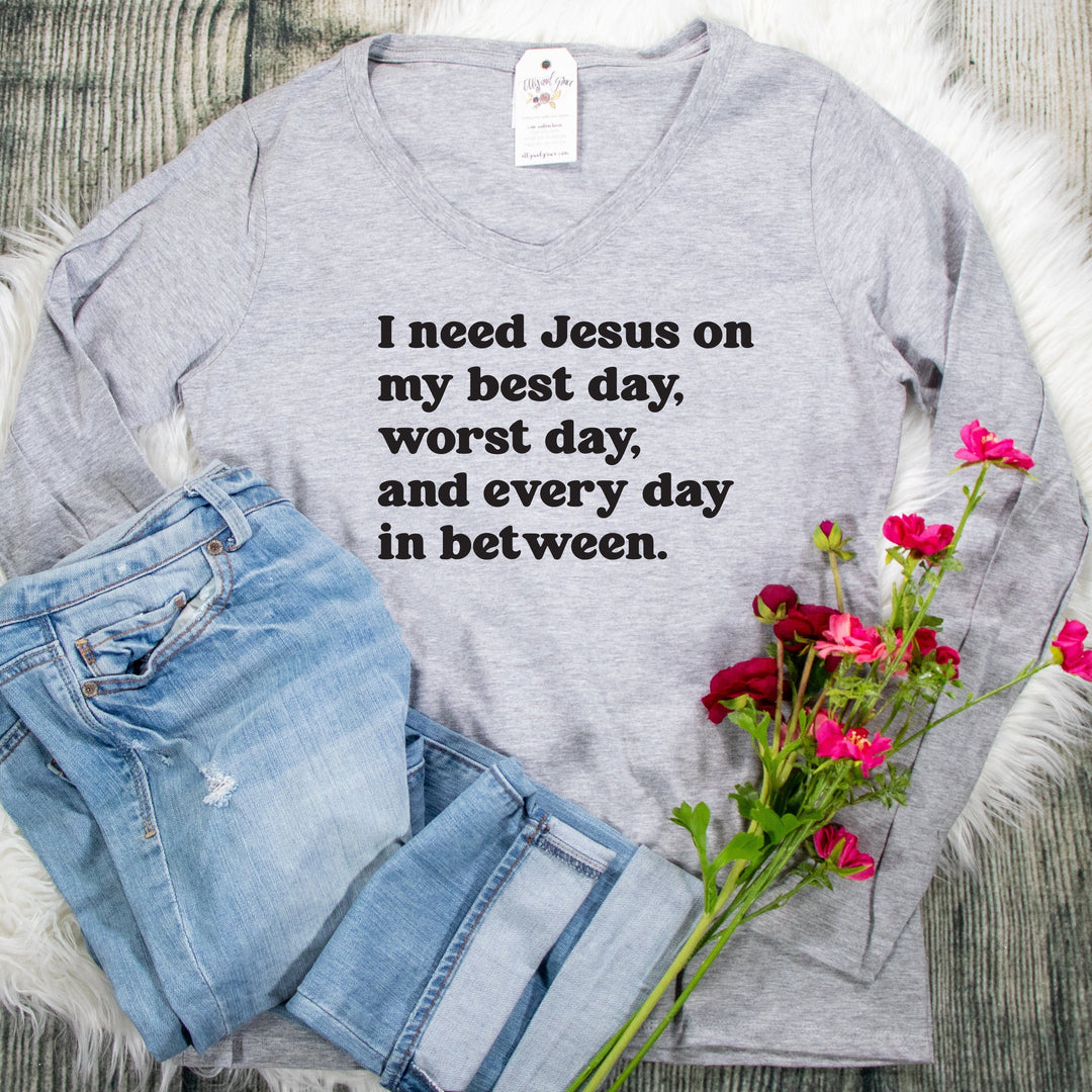 ellyandgrace LPC450VLS I Need Jesus Everyday Longsleeve V-Neck