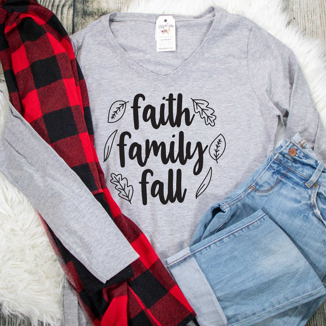 ellyandgrace LPC450VLS Ladies XS / Athletic Heather Faith Family Fall Longsleeve V-Neck