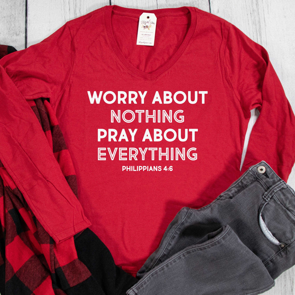 ellyandgrace LPC450VLS Ladies XS / Bright Red Worry About Nothing Longsleeve V-Neck