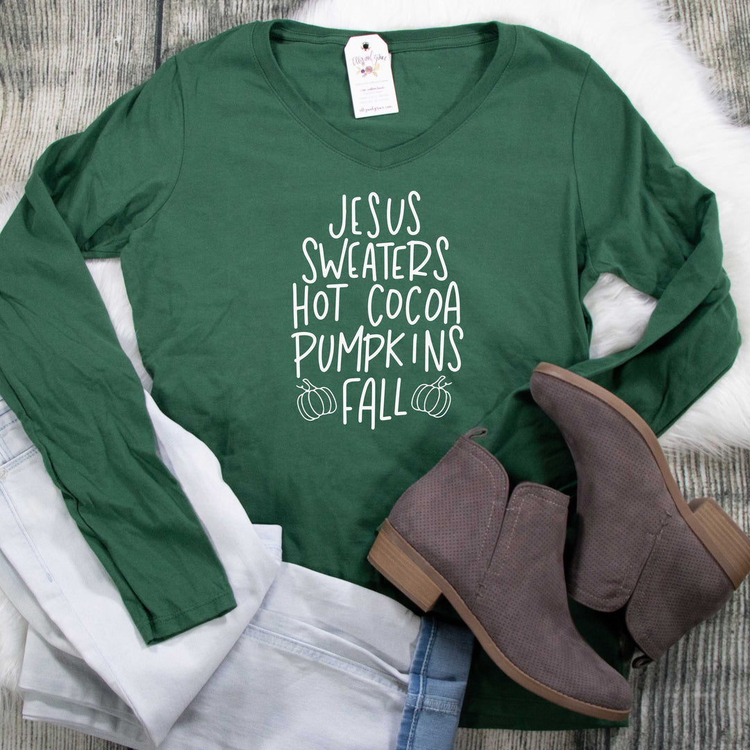 ellyandgrace LPC450VLS Ladies XS / Forest Green Fall Things Longsleeve V-Neck