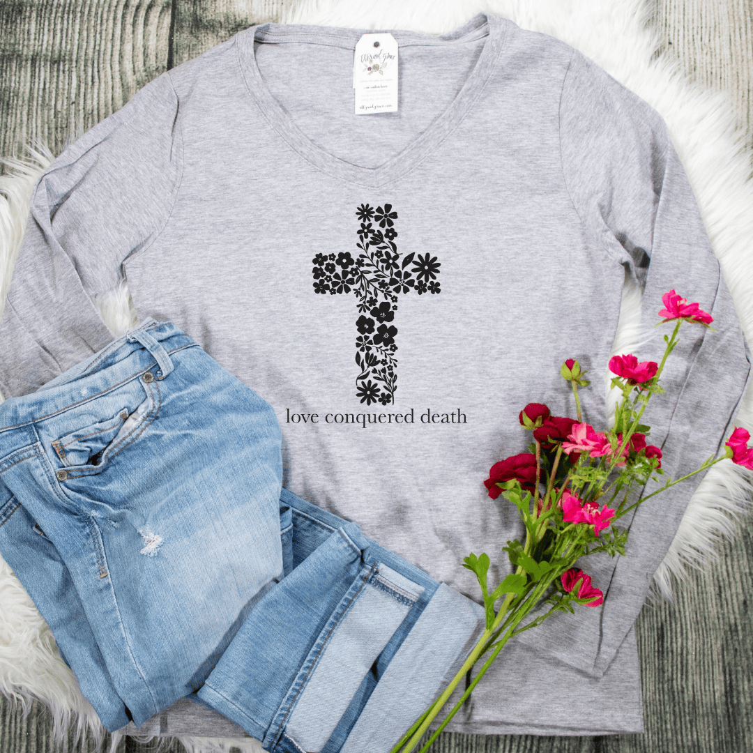 ellyandgrace LPC450VLS Love Conquered Death Longsleeve V-Neck