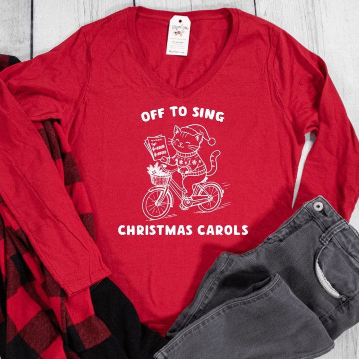 ellyandgrace LPC450VLS Off To Sing Christmas Carols Longsleeve V-Neck