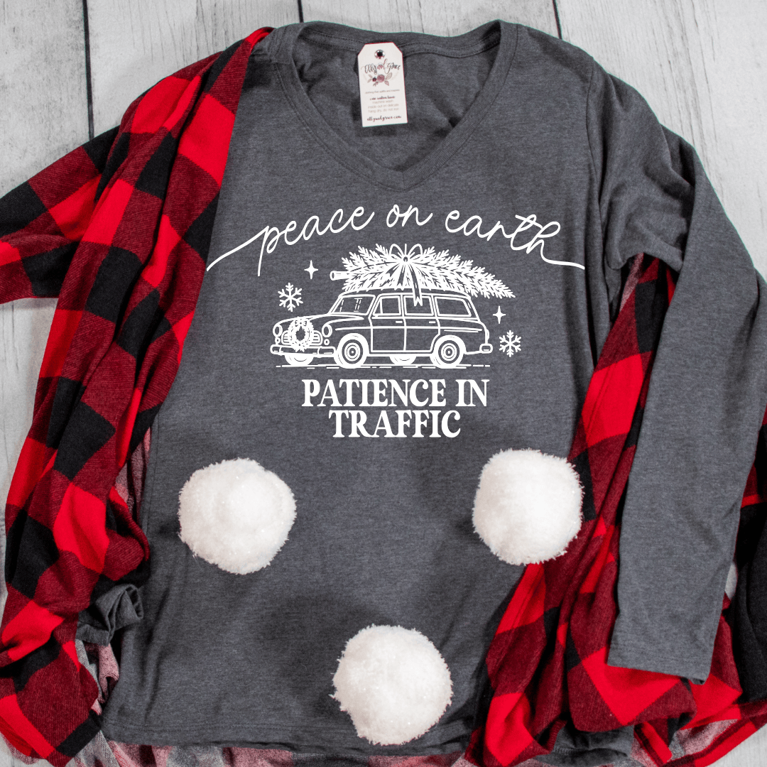 ellyandgrace LPC450VLS Peace On Earth, Patience In Traffic Longsleeve V-Neck