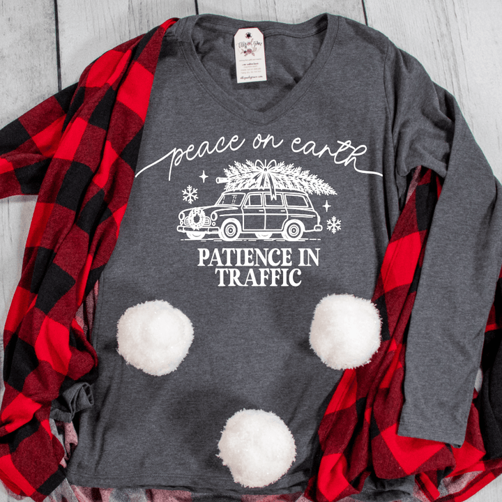 ellyandgrace LPC450VLS Peace On Earth, Patience In Traffic Longsleeve V-Neck