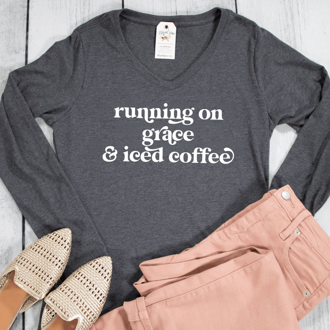 ellyandgrace LPC450VLS Running on Grace and Iced Coffee Longsleeve V-Neck