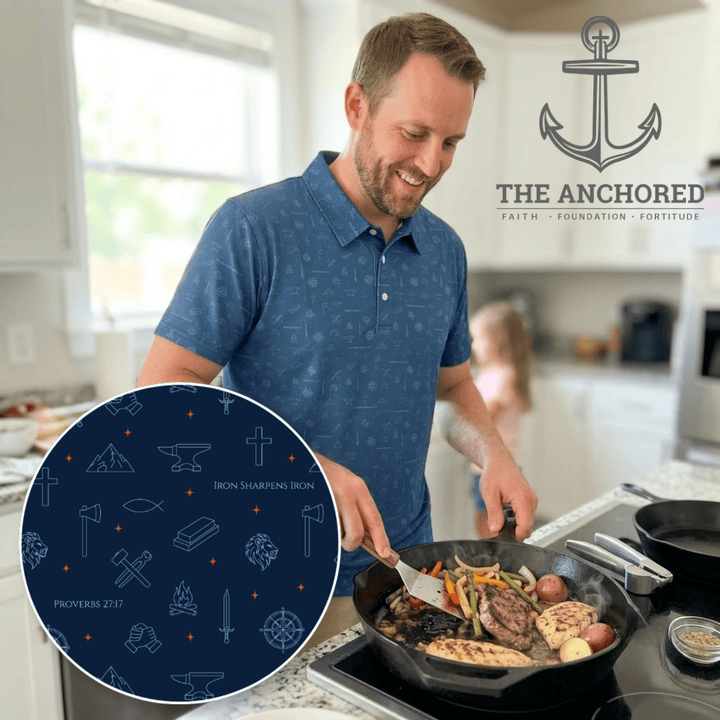 ellyandgrace Mens Polo Shirt Iron Sharpens Iron Men's Performance Polo Shirt - The Anchored