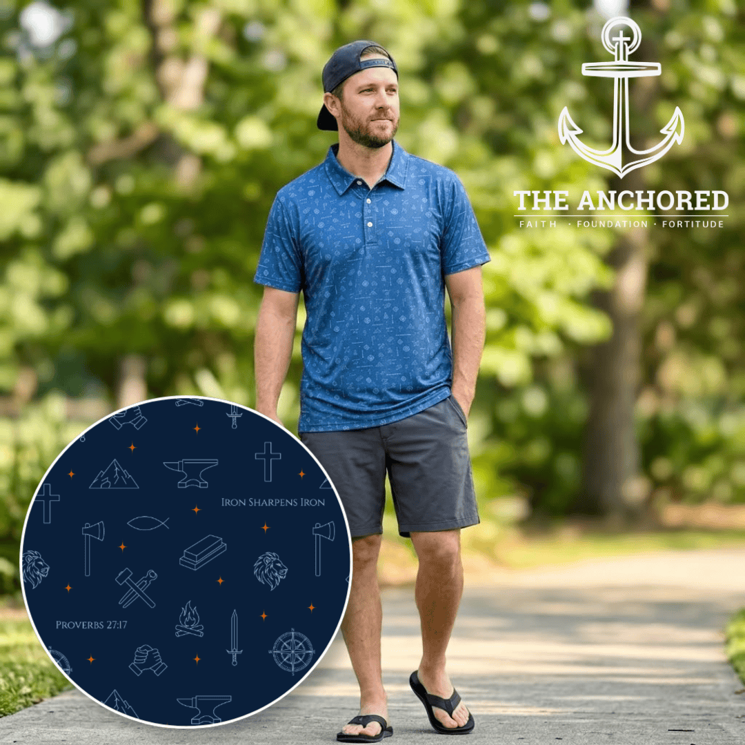 ellyandgrace Mens Polo Shirt Iron Sharpens Iron Men's Performance Polo Shirt - The Anchored