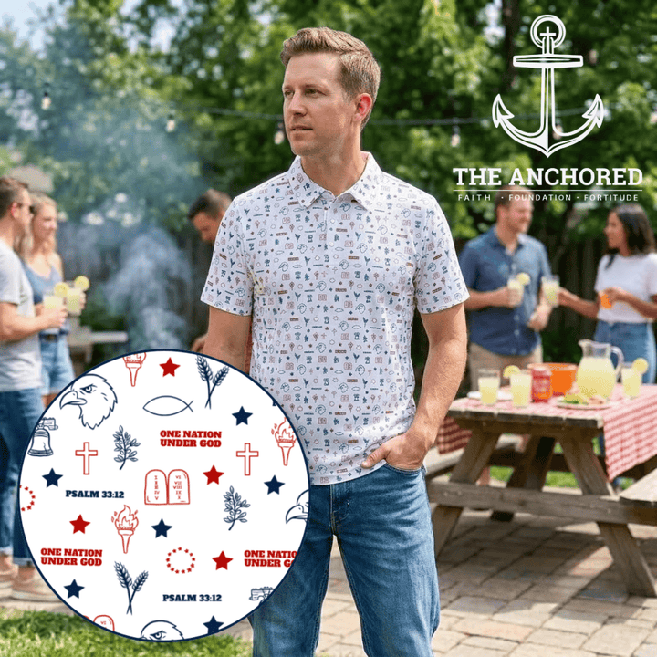 ellyandgrace Mens Polo Shirt One Nation Under God Men's Performance Polo Shirt - The Anchored