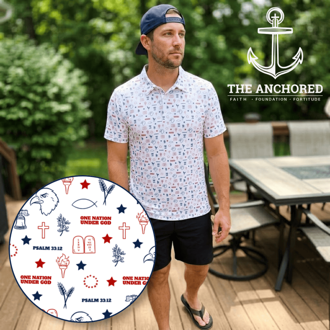ellyandgrace Mens Polo Shirt One Nation Under God Men's Performance Polo Shirt - The Anchored