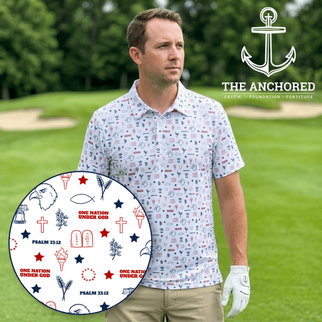ellyandgrace Mens Polo Shirt One Nation Under God Men's Performance Polo Shirt - The Anchored
