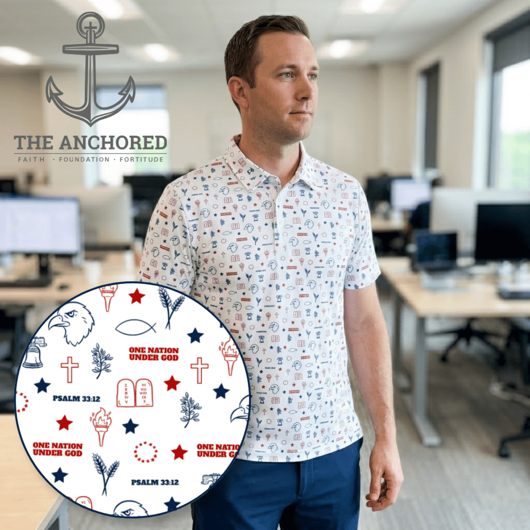 ellyandgrace Mens Polo Shirt One Nation Under God Men's Performance Polo Shirt - The Anchored