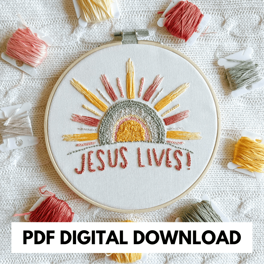 ellyandgrace PDF Download Jesus Lives Embroidery Instructions: PDF Digital Download