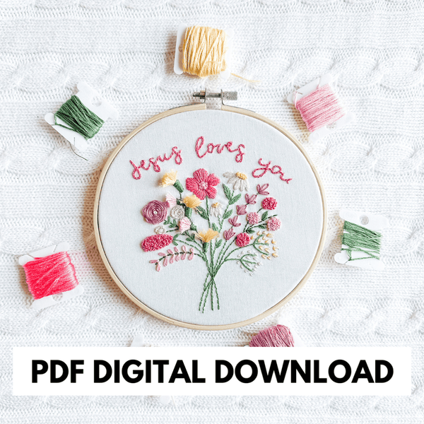 ellyandgrace PDF Download Jesus Loves You Embroidery Pattern: PDF Digital Download