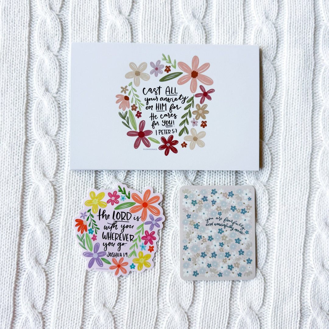 ellyandgrace Stickerpack Floral Cast your Cares Postcard Pack