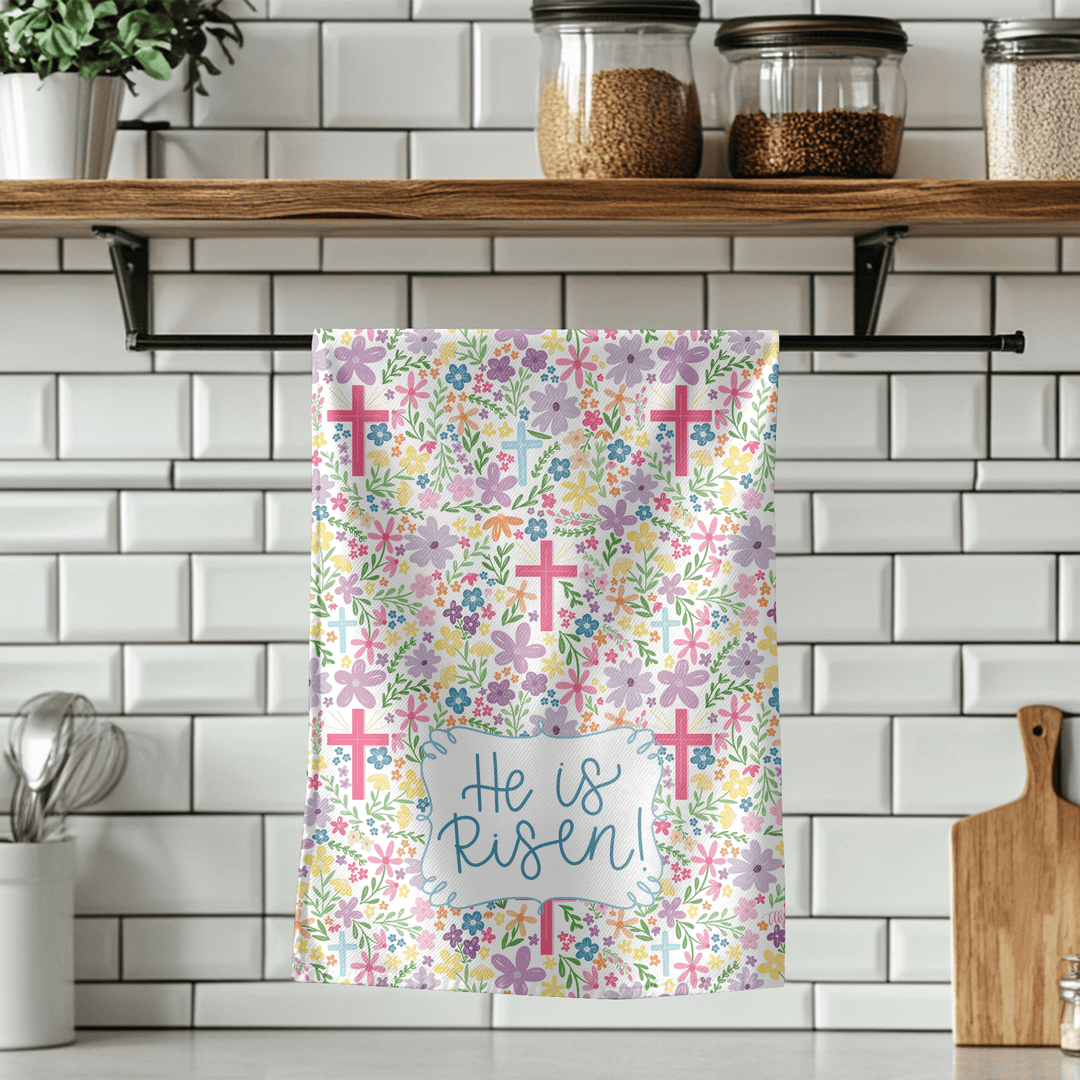 ellyandgrace Tea Towel He is Risen Tea Towel