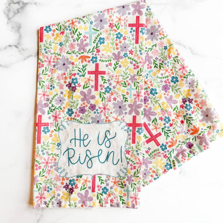 ellyandgrace Tea Towel He is Risen Tea Towel