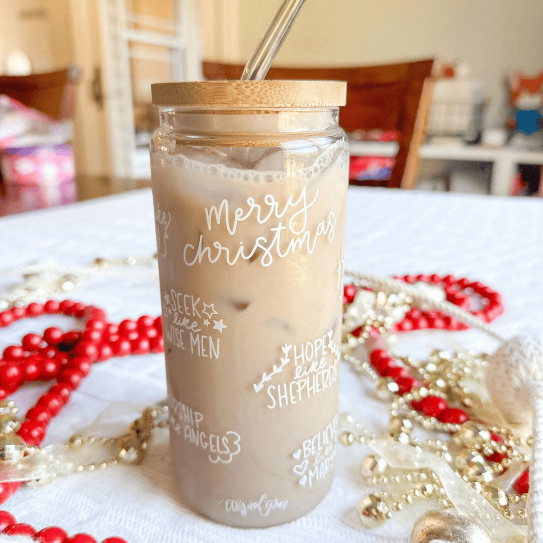 ellyandgrace Tumbler 20oz Believe Like Mary Inspirational Glass Tumbler