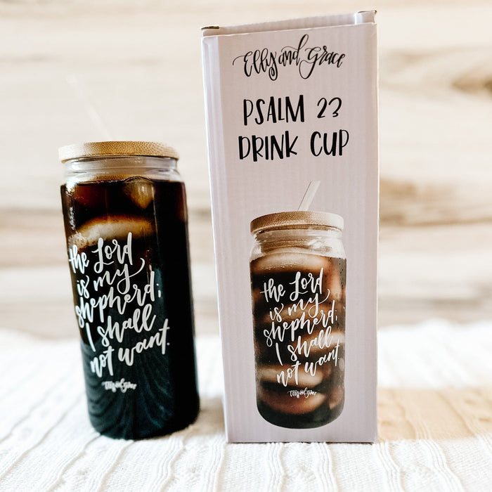 ellyandgrace Tumbler 20oz The Lord is My Shepherd Inspirational Glass Tumbler