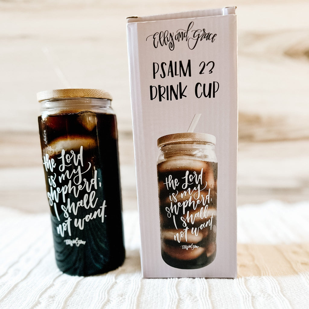 ellyandgrace Tumbler 20oz The Lord is My Shepherd Inspirational Glass Tumbler