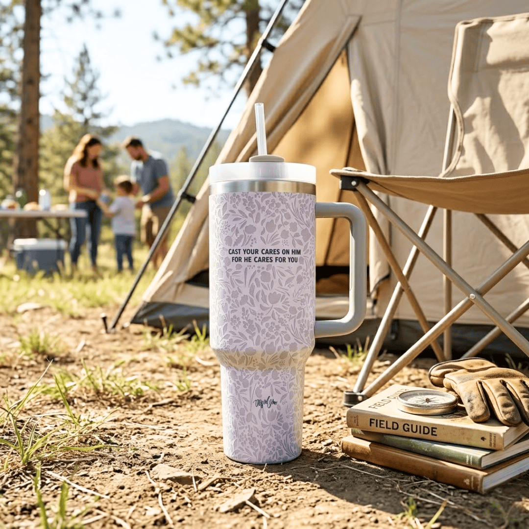 ellyandgrace Tumbler 40oz Cast Your Cares On Him 40oz Stainless Steel Insulated Tumbler