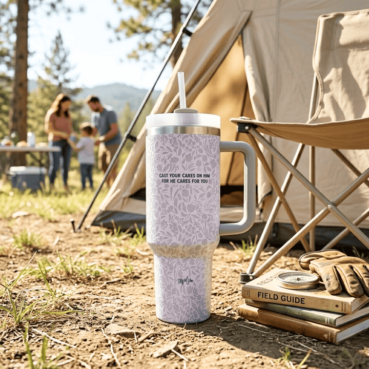 ellyandgrace Tumbler 40oz Cast Your Cares On Him 40oz Stainless Steel Insulated Tumbler