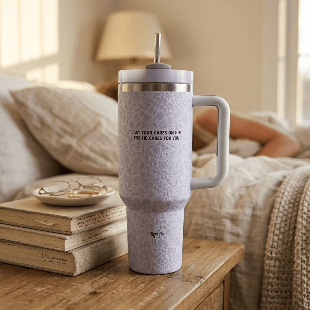 ellyandgrace Tumbler 40oz Cast Your Cares On Him 40oz Stainless Steel Insulated Tumbler