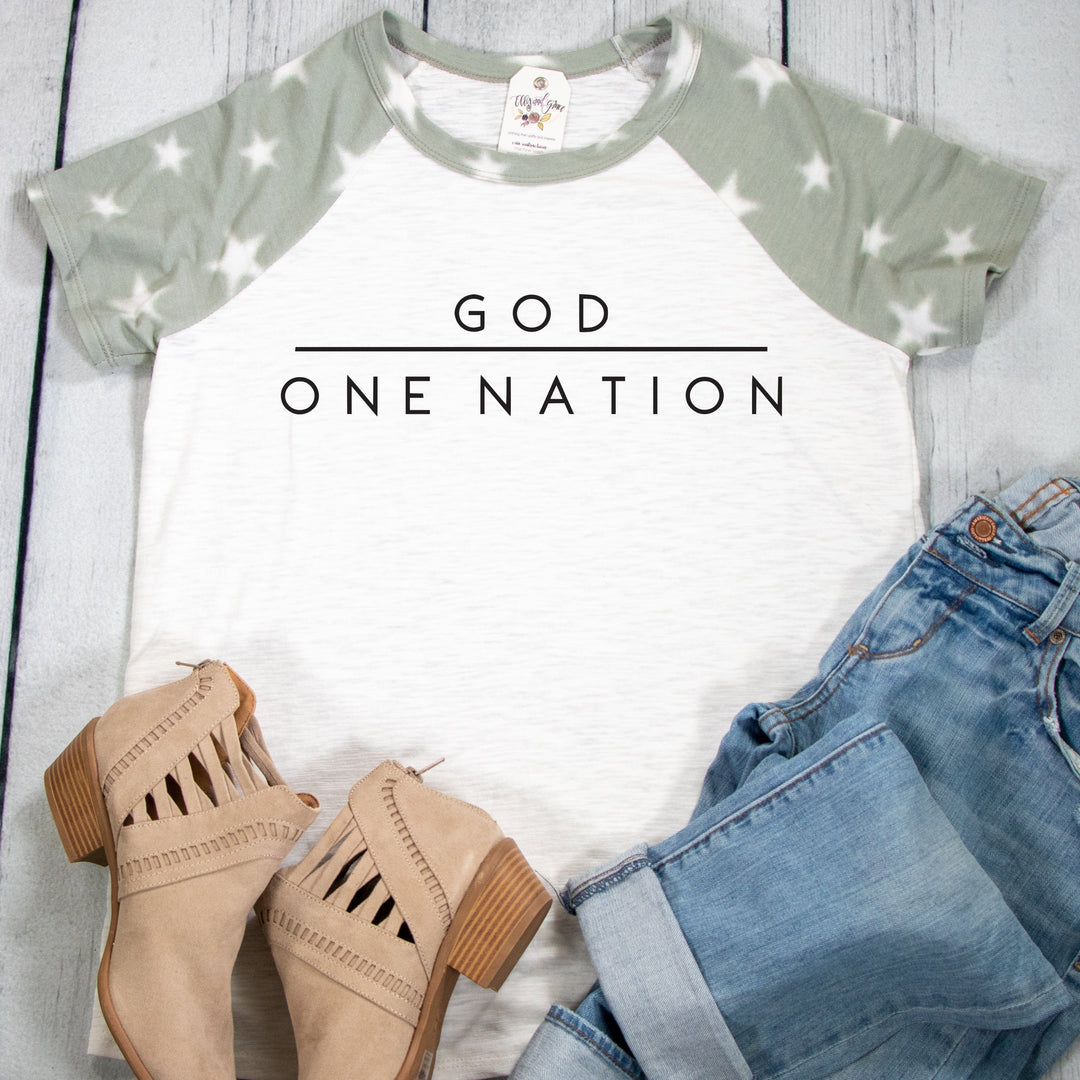 ellyandgrace VT26101 One Nation Under God Premium Sage Star Short Sleeve